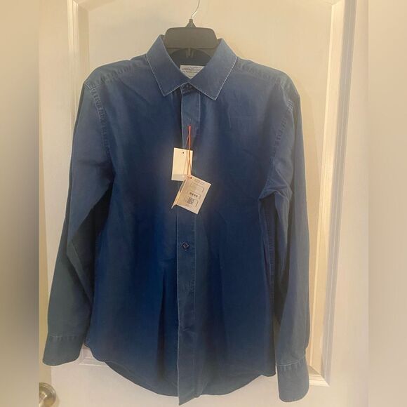 NWT Lorenzo UOMO The Perfect Fashion Shirt  Denim Trim Fit 15 1/2.  32/33 - Picture 1 of 9